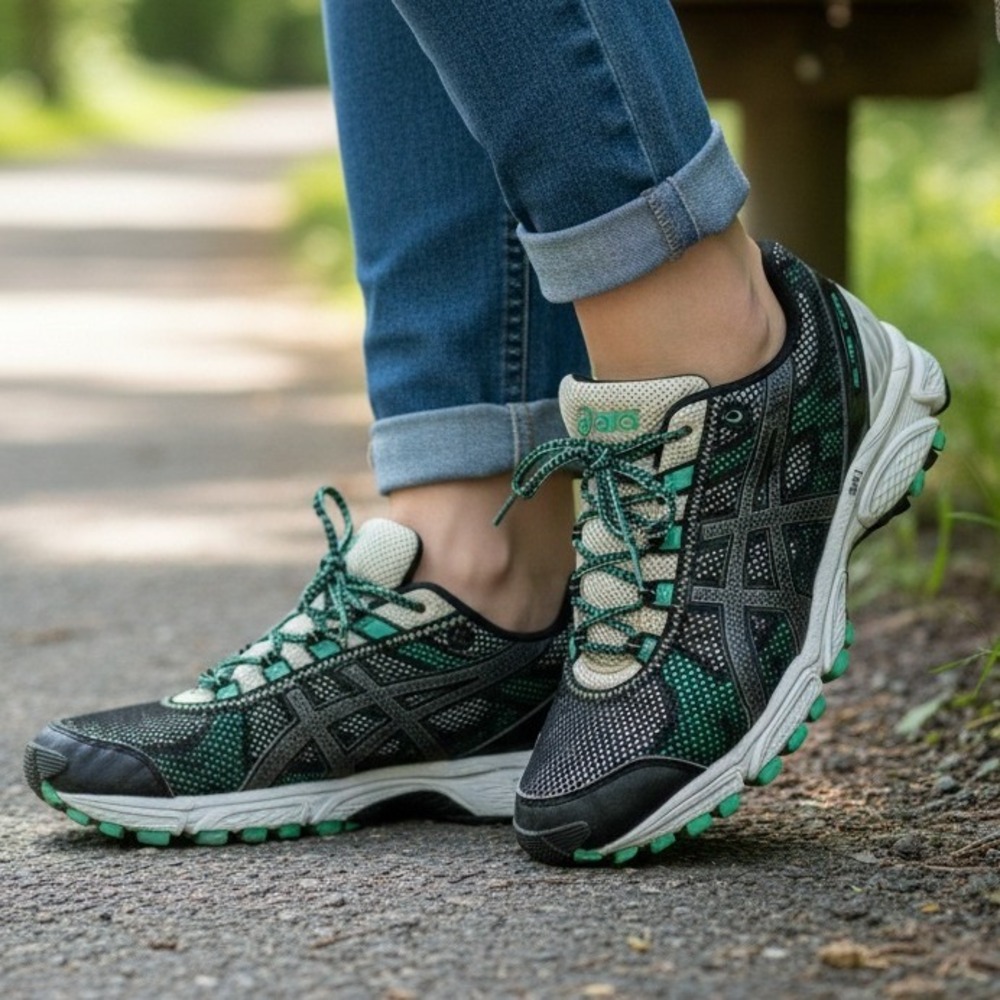 Asics Gel Trail 7 Attack Black & Teal Trail Shoes Size 9.5